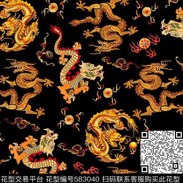 民族风腾龙祥云数码印花华亿平台下载（图片编号: 583040） - 瓦栏（Walan）