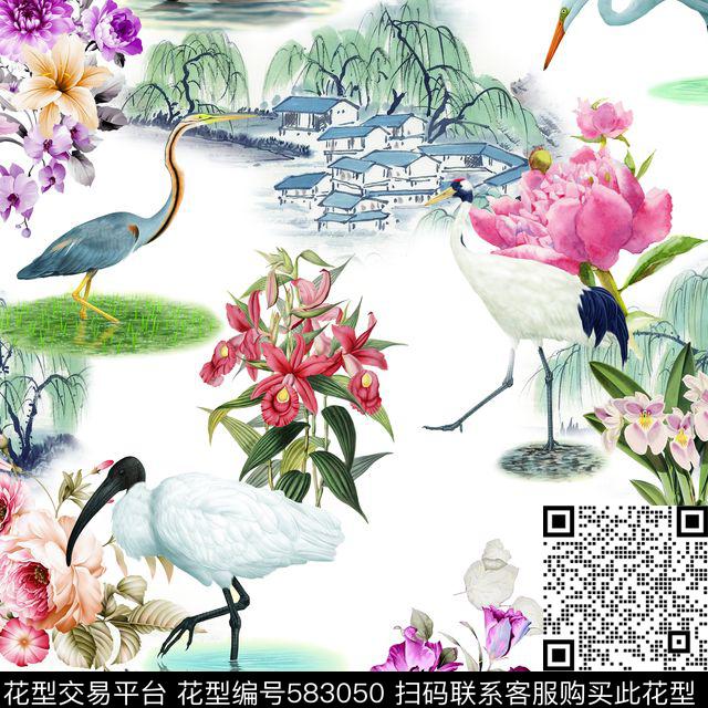 休闲风鸟类花卉数码印花华亿平台下载（图片编号: 583050） - 瓦栏（Walan）