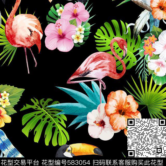 休闲风鸟类花卉数码印花华亿平台下载（图片编号: 583054） - 瓦栏（Walan）
