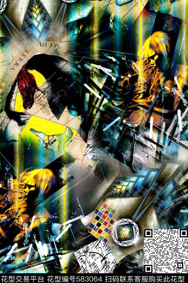 抽象拼接炫光数码印花华亿平台下载（图片编号: 583064） - 瓦栏（Walan）