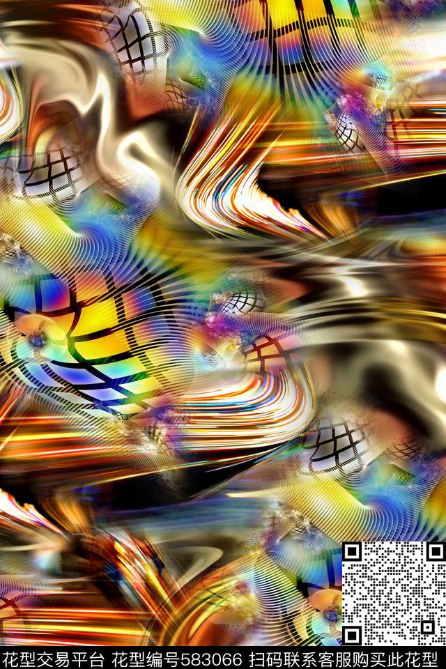 抽象几何炫彩数码印花华亿平台下载（图片编号: 583066） - 瓦栏（Walan）