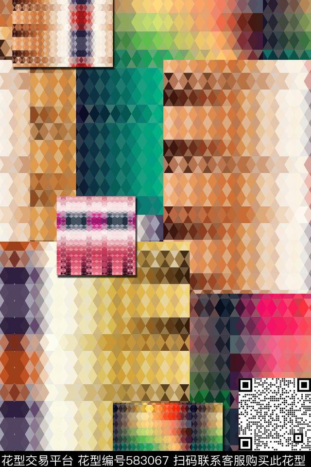 马赛克方格色块数码印花华亿平台下载（图片编号: 583067） - 瓦栏（Walan）