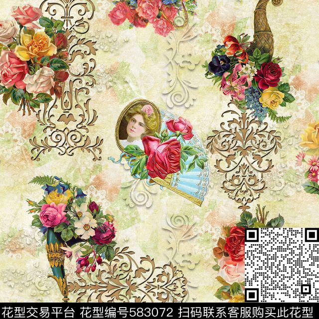 休闲风人物花纹花卉数码印花华亿平台下载（图片编号: 583072） - 瓦栏（Walan）