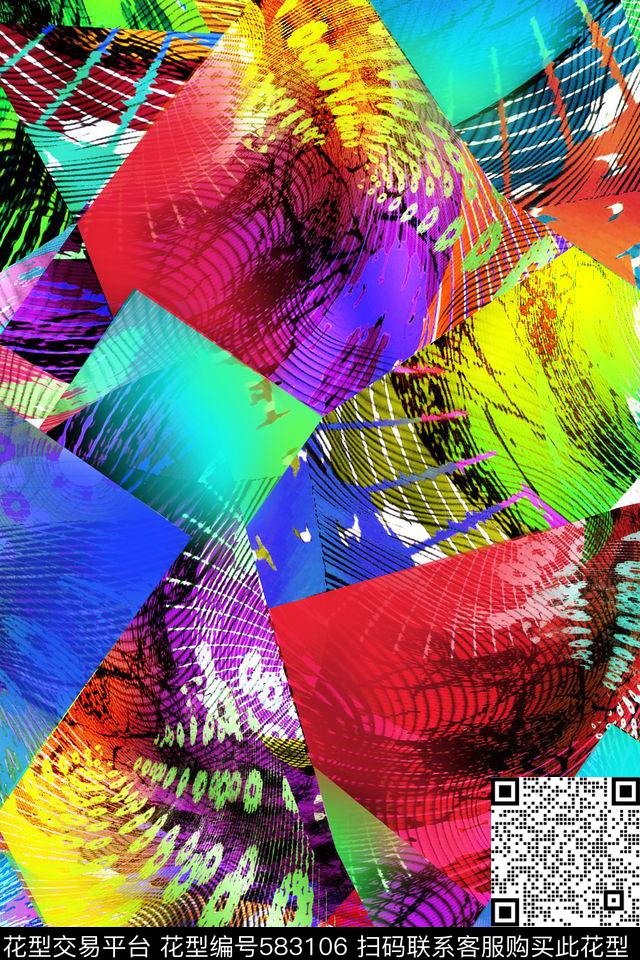 解构霓虹三角形数码印花华亿平台下载（图片编号: 583106） - 瓦栏（Walan）