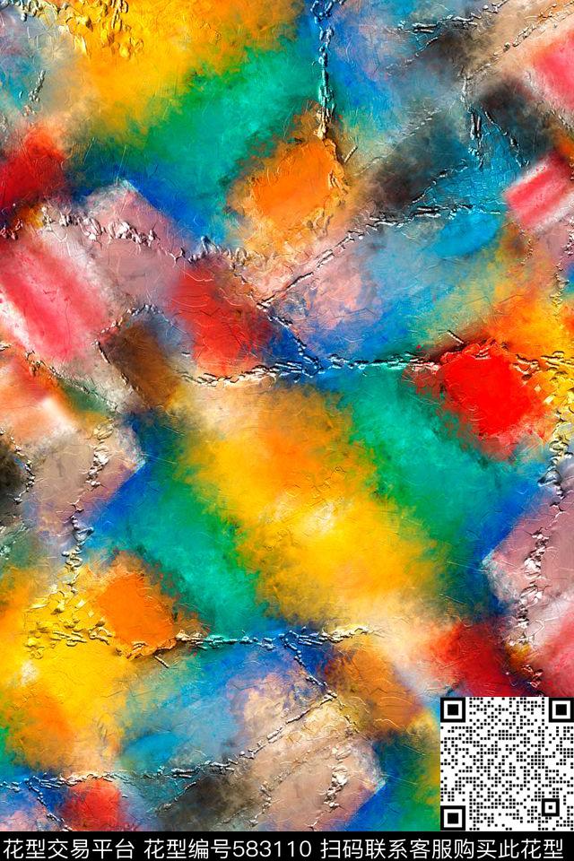 几何手绘油画数码印花华亿平台下载（图片编号: 583110） - 瓦栏（Walan）