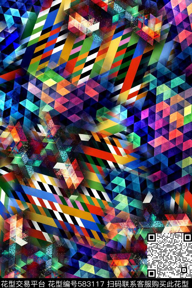 时尚几何拼接数码印花华亿平台下载（图片编号: 583117） - 瓦栏（Walan）