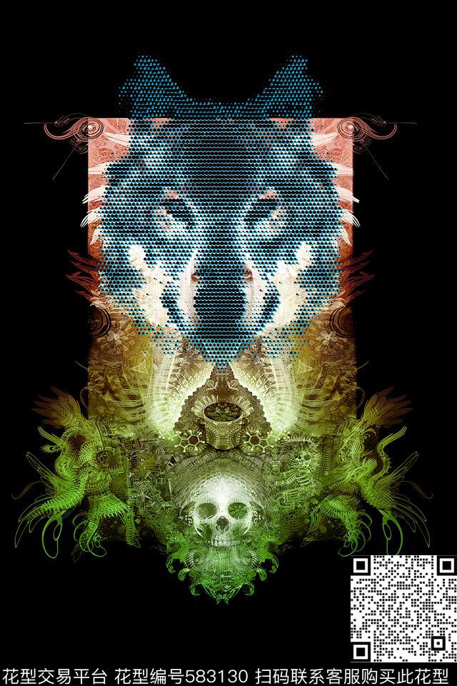 骷髅狼图腾数码印花华亿平台下载（图片编号: 583130） - 瓦栏（Walan）