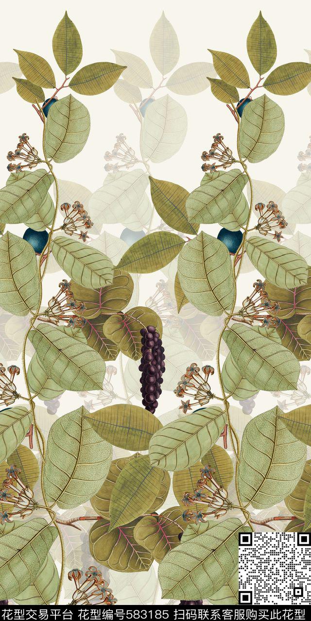 热带雨林手绘植物定位花卉数码印花华亿平台下载（图片编号: 583185） - 瓦栏（Walan）