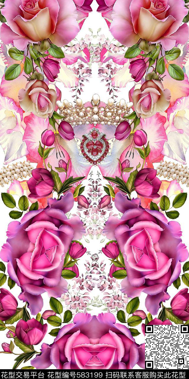 花卉珠宝玫瑰数码印花华亿平台下载（图片编号: 583199） - 瓦栏（Walan）
