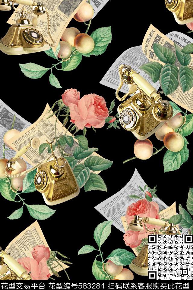 复古电话海报数码印花华亿平台下载（图片编号: 583284） - 瓦栏（Walan）