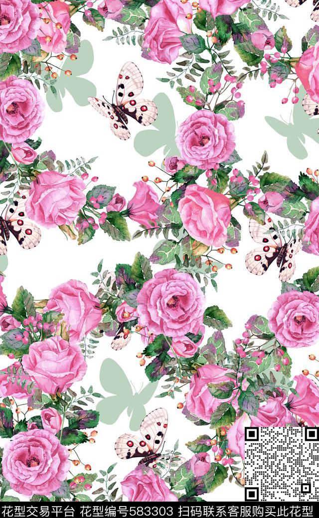 玫瑰花连衣裙数码印花潮流时尚数码印花华亿平台下载（图片编号: 583303） - 瓦栏（Walan）