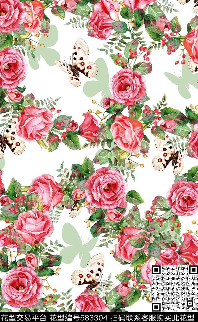 玫瑰花连衣裙数码印花潮流时尚数码印花华亿平台下载（图片编号: 583304） - 瓦栏（Walan）