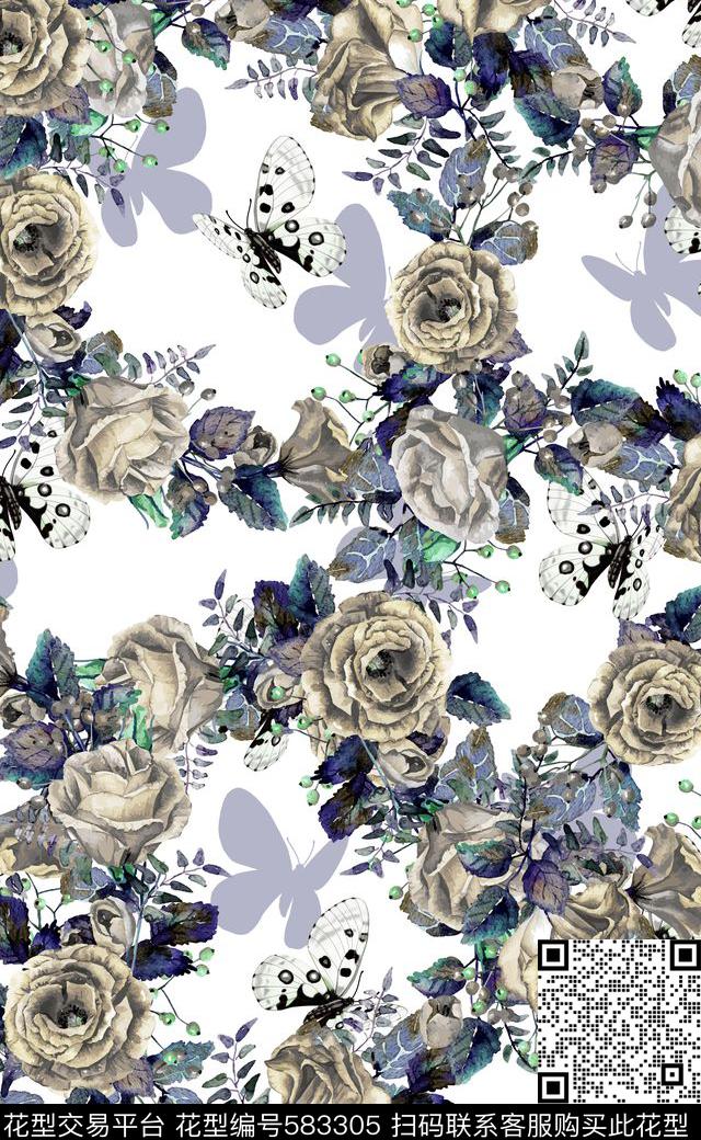 玫瑰花连衣裙数码印花潮流时尚数码印花华亿平台下载（图片编号: 583305） - 瓦栏（Walan）