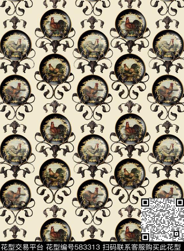 宫廷风公鸡金属数码印花华亿平台下载（图片编号: 583313） - 瓦栏（Walan）
