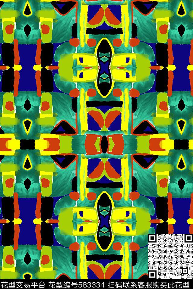 几何色块手绘数码印花华亿平台下载（图片编号: 583334） - 瓦栏（Walan）