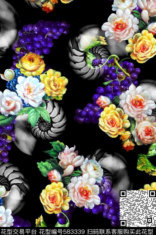 花卉贝壳水果数码印花华亿平台下载（图片编号: 583339） - 瓦栏（Walan）