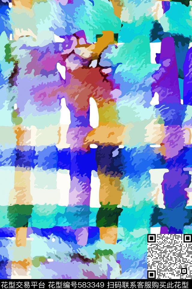 手绘抽象水彩水墨花纹欧美抽象几何格子晕染春夏迷彩条纹H【抽象】数码印花华亿平台下载（图片编号: 583349） - 瓦栏（Walan）