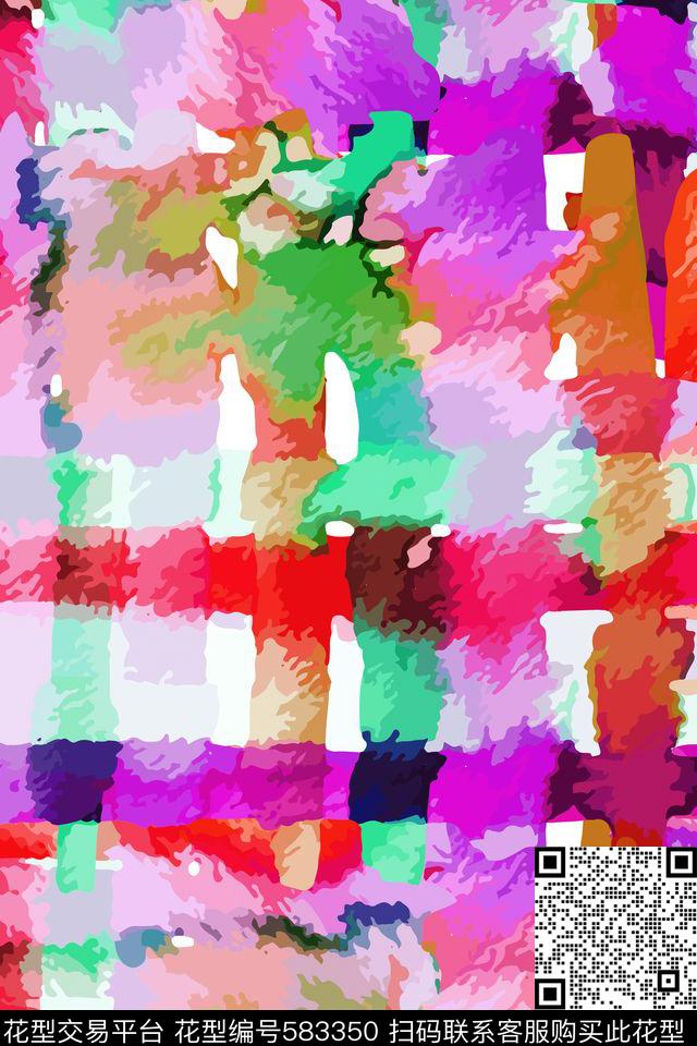 手绘抽象水彩水墨花纹欧美抽象几何格子晕染春夏迷彩条纹H【抽象】数码印花华亿平台下载（图片编号: 583350） - 瓦栏（Walan）