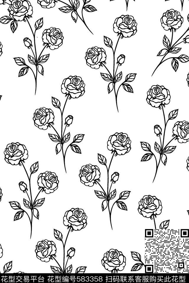 时尚简单大方手绘花卉服装旗袍裙子衬衣简单大方手绘花卉花卉传统印花华亿平台下载（图片编号: 583358） - 瓦栏（Walan）