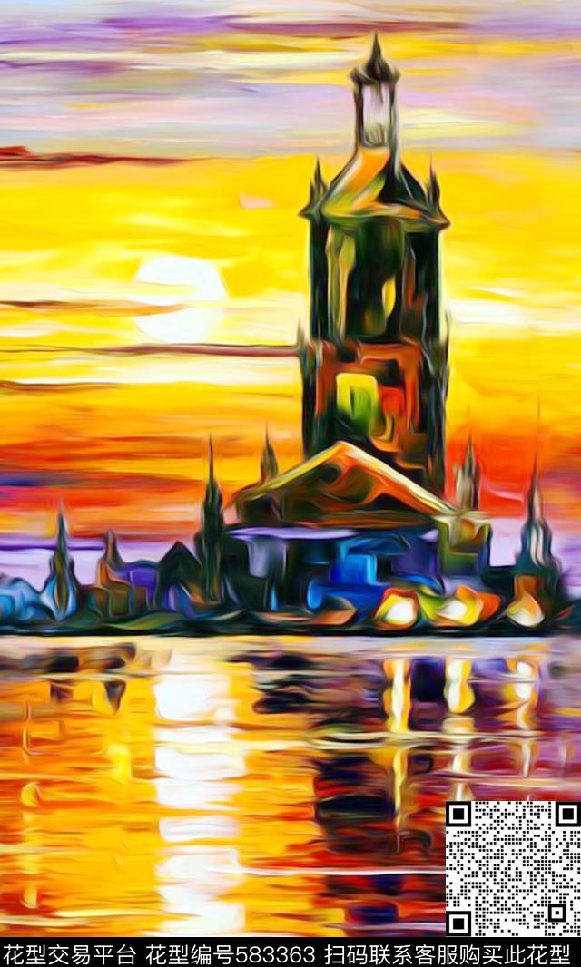 定位夕阳油画数码印花华亿平台下载（图片编号: 583363） - 瓦栏（Walan）
