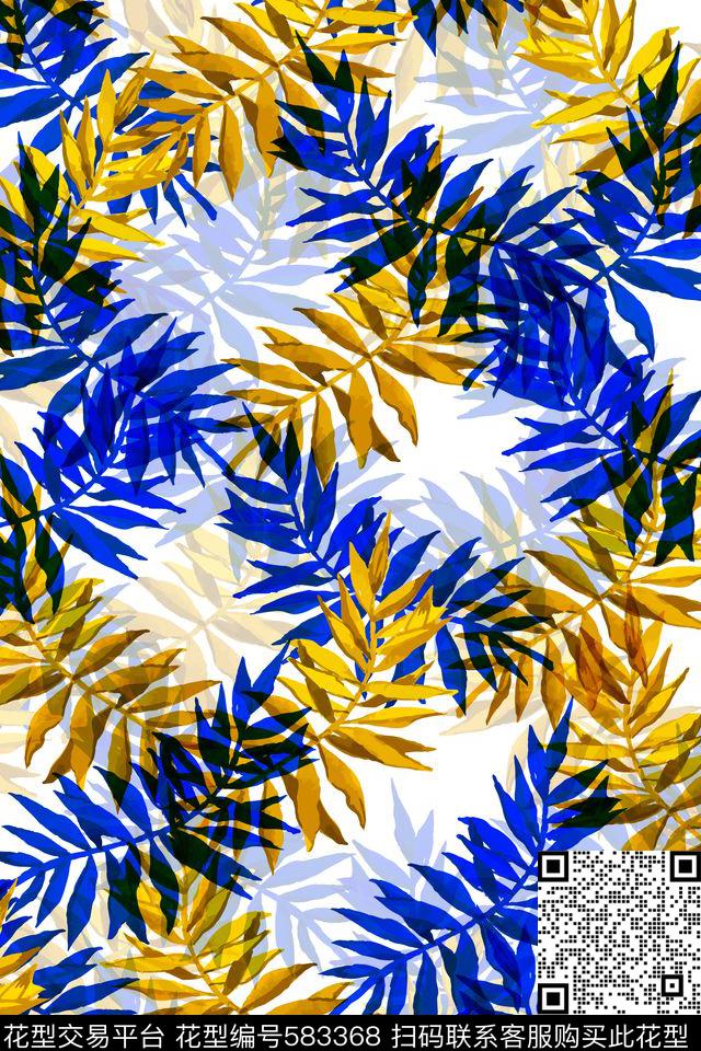 棕榈叶热带多彩叶子传统印花华亿平台下载（图片编号: 583368） - 瓦栏（Walan）