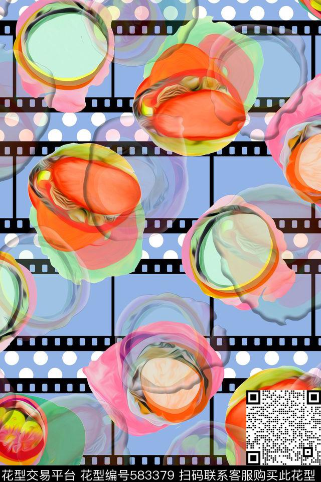 几何花卉胶卷数码印花华亿平台下载（图片编号: 583379） - 瓦栏（Walan）
