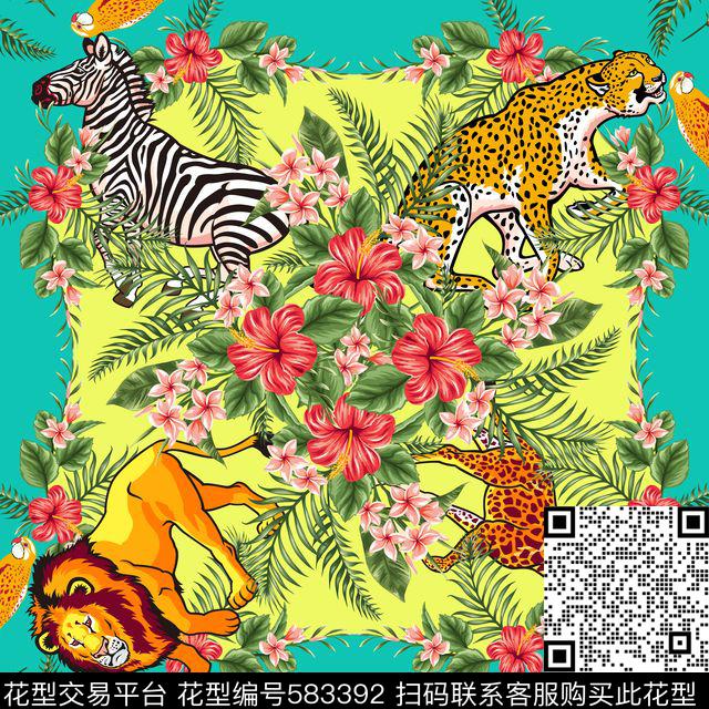 丝巾棕榈叶热带元素方巾传统印花华亿平台下载（图片编号: 583392） - 瓦栏（Walan）