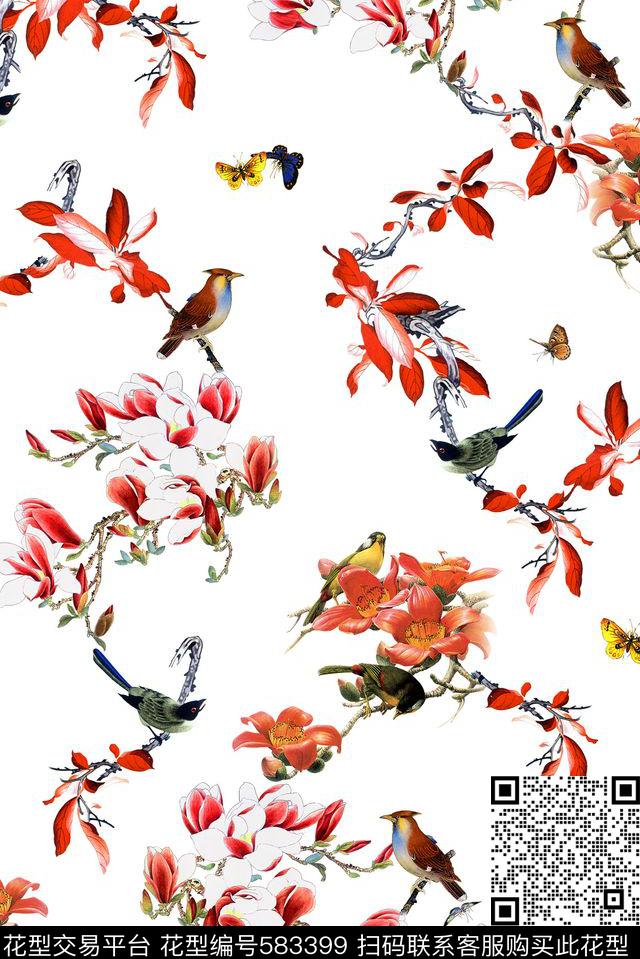 手绘、花鸟、中国风、国画、民族风数码印花华亿平台下载（图片编号: 583399） - 瓦栏（Walan）