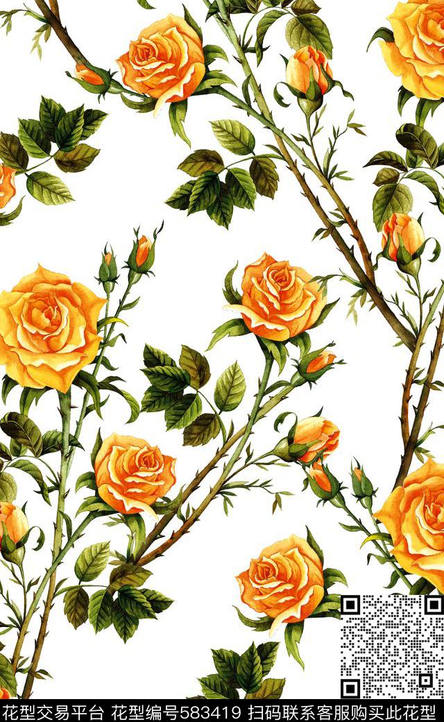 玫瑰花时尚连衣裙最新流行花卉数码印花华亿平台下载（图片编号: 583419） - 瓦栏（Walan）