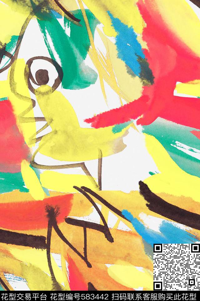 抽象原创手绘纹理数码印花华亿平台下载（图片编号: 583442） - 瓦栏（Walan）
