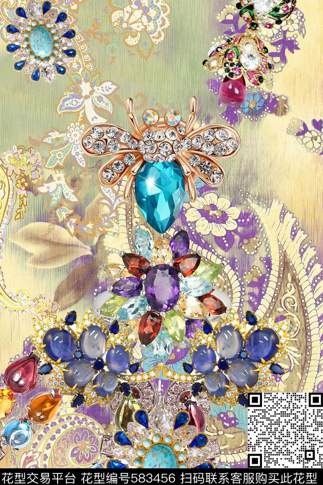 佩兹利涡旋纹珠宝数码印花华亿平台下载（图片编号: 583456） - 瓦栏（Walan）