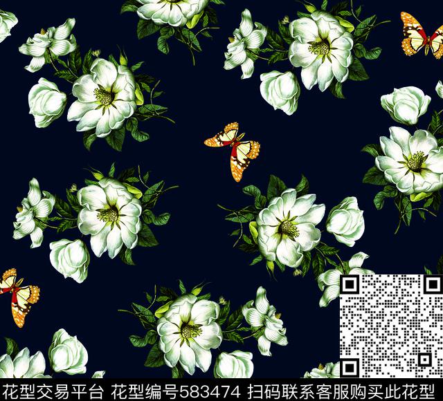 大牌花朵花卉手绘花卉数码印花华亿平台下载（图片编号: 583474） - 瓦栏（Walan）