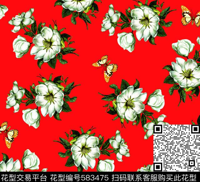 大牌花朵花卉手绘花卉数码印花华亿平台下载（图片编号: 583475） - 瓦栏（Walan）