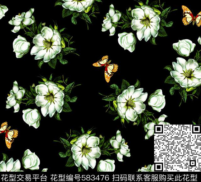 大牌花朵花卉手绘花卉数码印花华亿平台下载（图片编号: 583476） - 瓦栏（Walan）