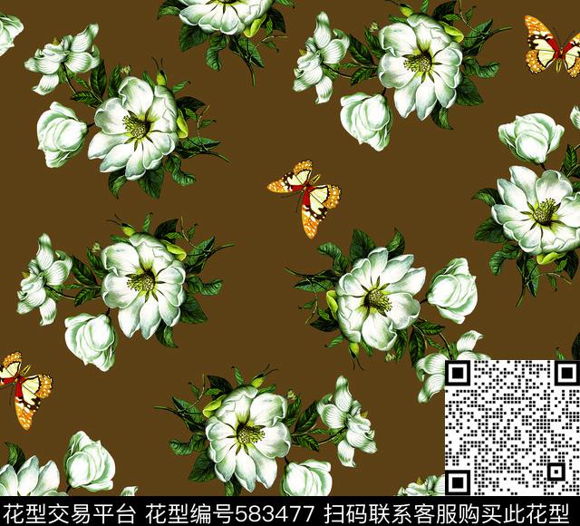 大牌花朵花卉手绘花卉数码印花华亿平台下载（图片编号: 583477） - 瓦栏（Walan）