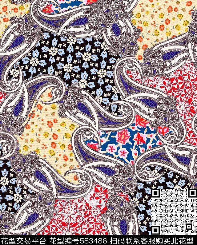 佩斯利拼接数码印花华亿平台下载（图片编号: 583486） - 瓦栏（Walan）