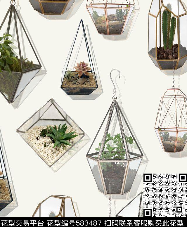 花卉盆栽玻璃数码印花华亿平台下载（图片编号: 583487） - 瓦栏（Walan）