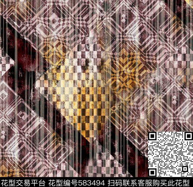 菱形几何数码印花华亿平台下载（图片编号: 583494） - 瓦栏（Walan）