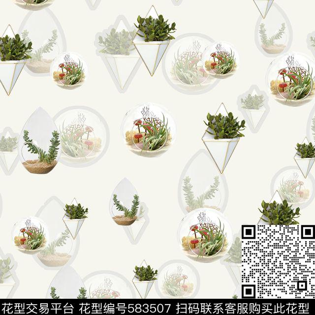 创意几何盆栽数码印花华亿平台下载（图片编号: 583507） - 瓦栏（Walan）