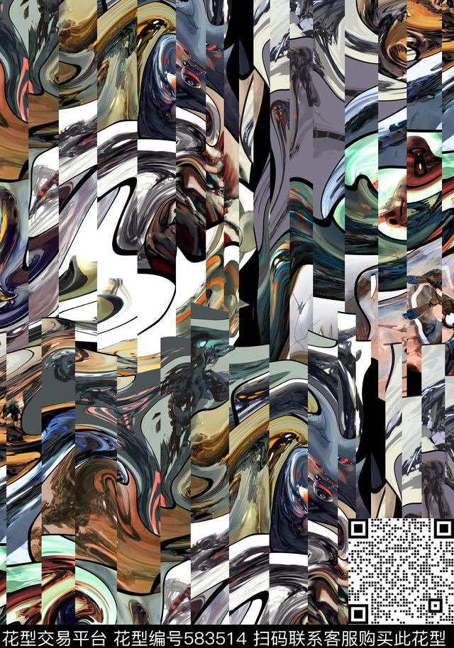 抽象数码印花抽象手绘切割手法数码印花华亿平台下载（图片编号: 583514） - 瓦栏（Walan）