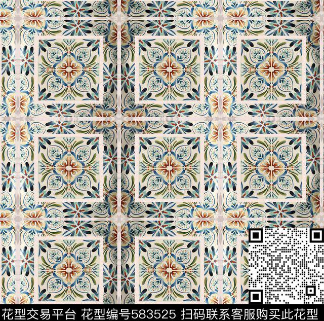 莫里斯欧式纹路花纹数码印花华亿平台下载（图片编号: 583525） - 瓦栏（Walan）
