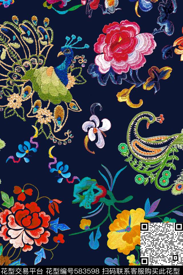 刺绣绣花中国元素数码印花华亿平台下载（图片编号: 583598） - 瓦栏（Walan）