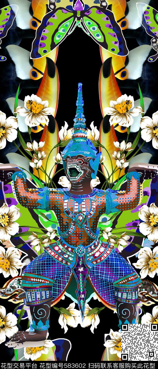 民族风花卉人物数码印花华亿平台下载（图片编号: 583602） - 瓦栏（Walan）