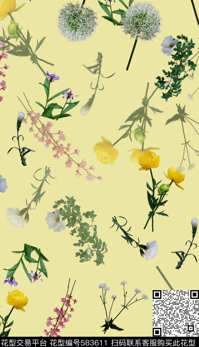 浪漫花卉波西米亚蒲公英数码印花华亿平台下载（图片编号: 583611） - 瓦栏（Walan）