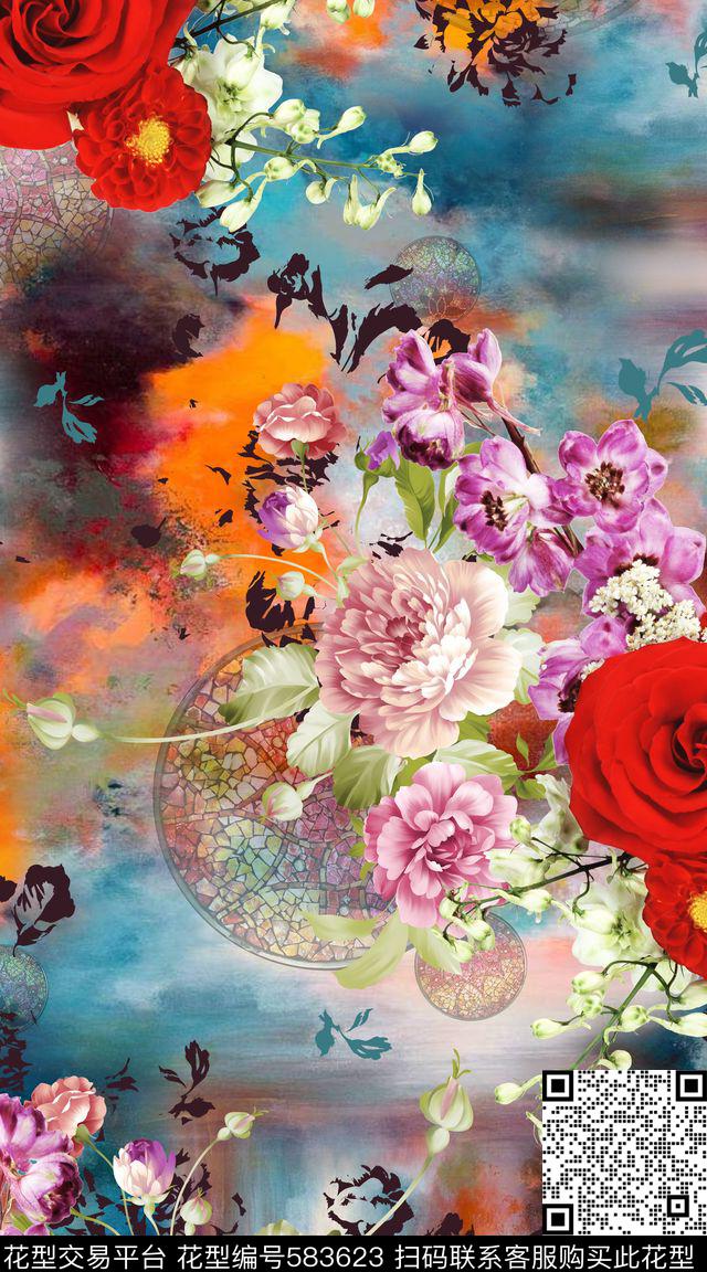 写实花卉油画数码印花华亿平台下载（图片编号: 583623） - 瓦栏（Walan）