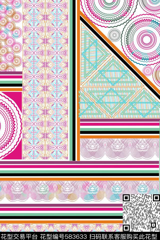 几何拼接民族风传统印花华亿平台下载（图片编号: 583633） - 瓦栏（Walan）