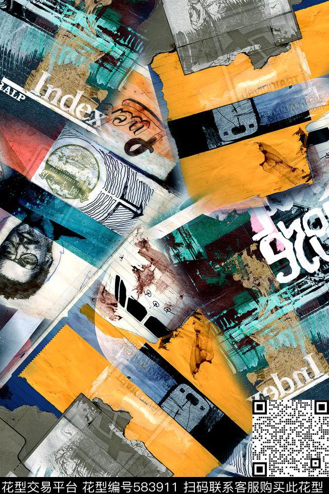 抽象几何拼接数码印花华亿平台下载（图片编号: 583911） - 瓦栏（Walan）