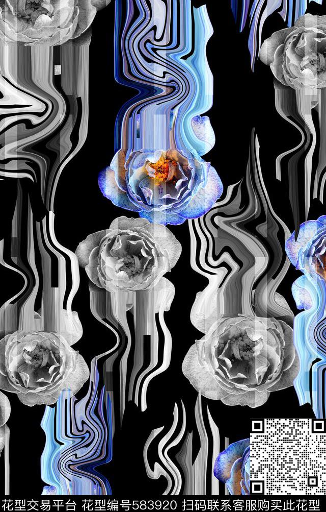 花朵匹布数码印花定位抽象花卉数码印花华亿平台下载（图片编号: 583920） - 瓦栏（Walan）