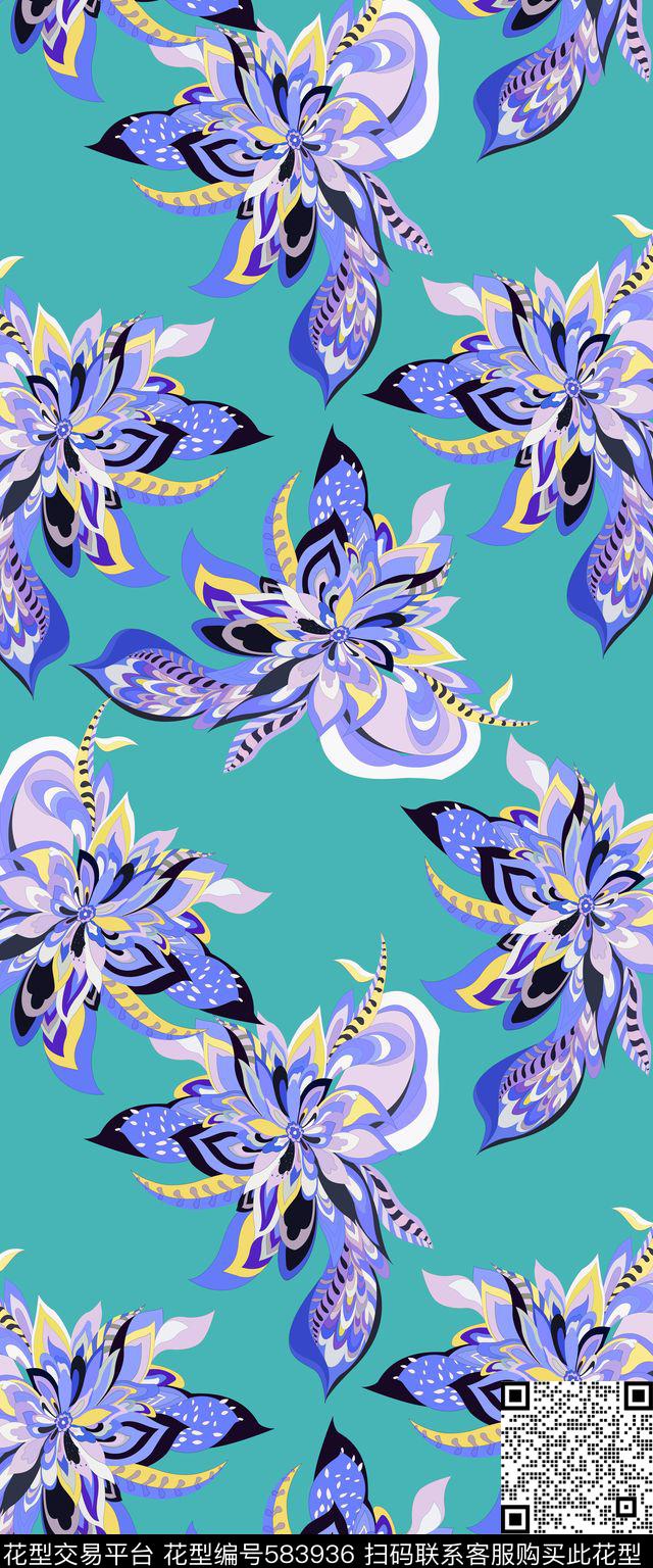 时尚几何花朵数码印花华亿平台下载（图片编号: 583936） - 瓦栏（Walan）