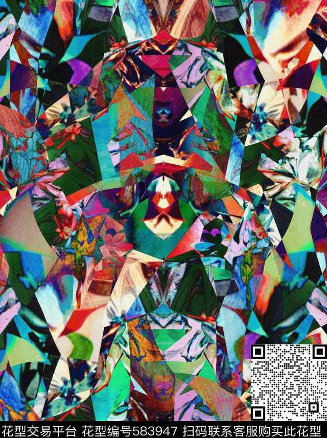 五彩几何油画数码印花华亿平台下载（图片编号: 583947） - 瓦栏（Walan）